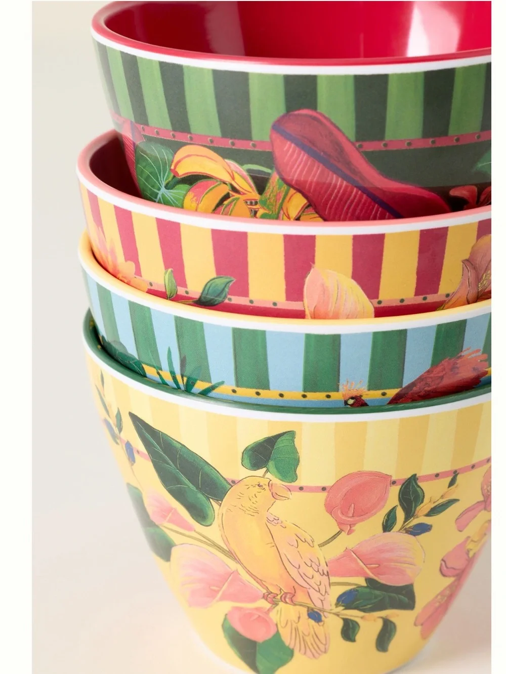 Anthropologie FARM Rio Melamine Bowls Nut New Red Berry Tropical Set of 4